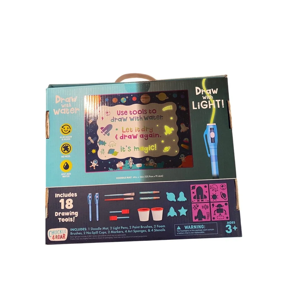 Glow Doodle Mat Jumbo 4x3 Aqua Draw Kids No Mess Drawing Set w/ 18 Tools NEW